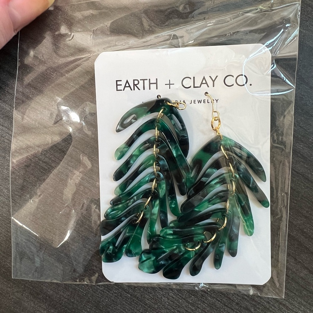 Earth + Clay Co. Green Leaf Earrings